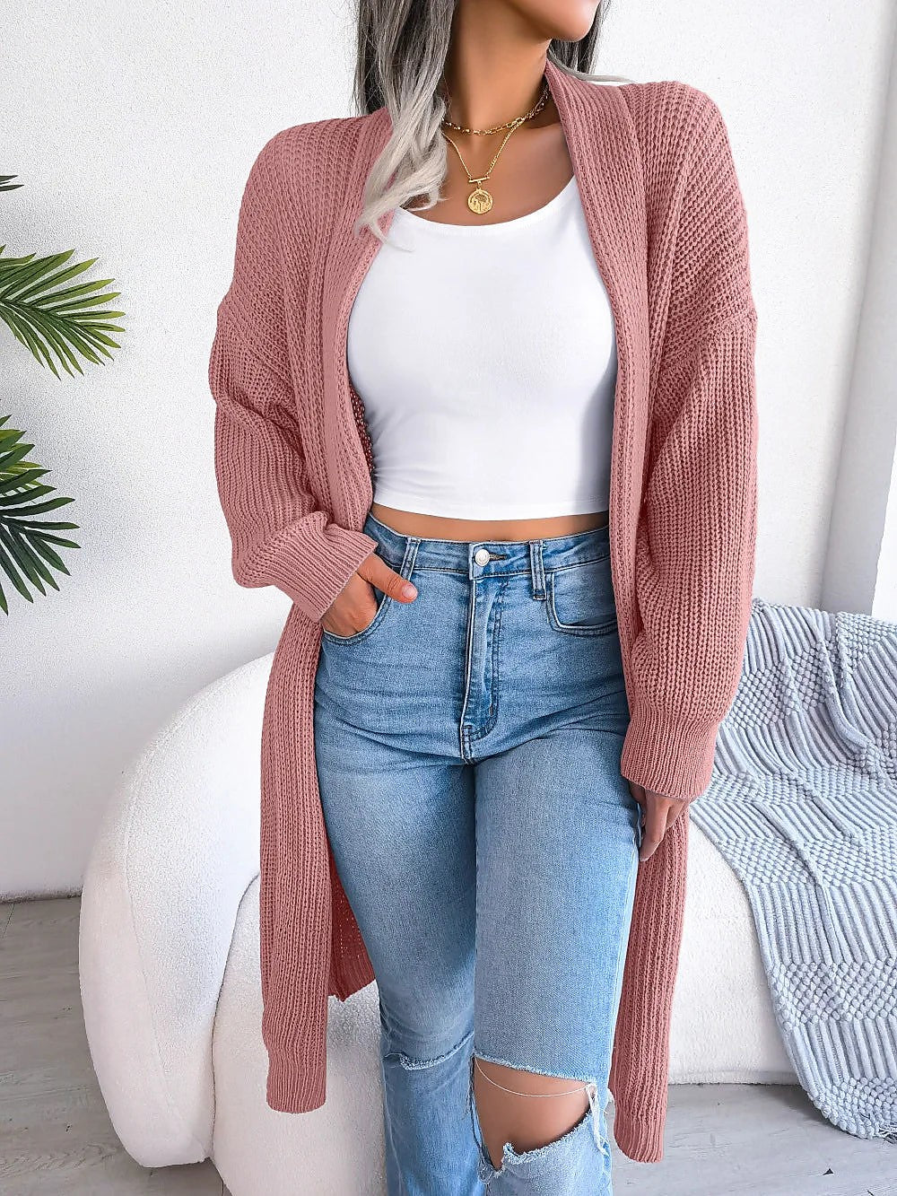 Women's Easy Wear Chunky Ribbed Longline Cardigan