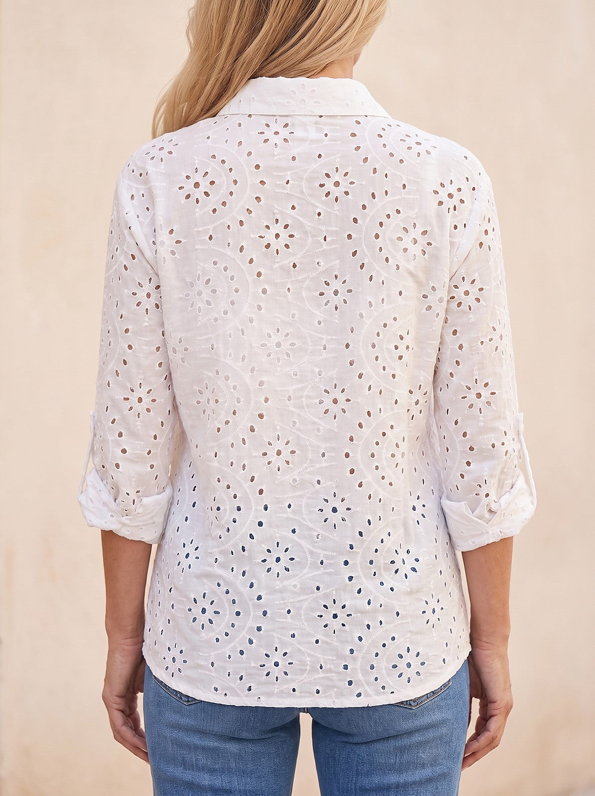 Women's Eyelet Loose Button Down Blouse