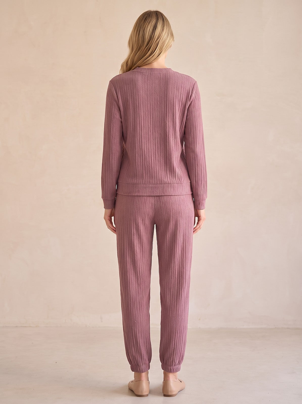 Women's Ribbed Lounge Set V Neck Joggers