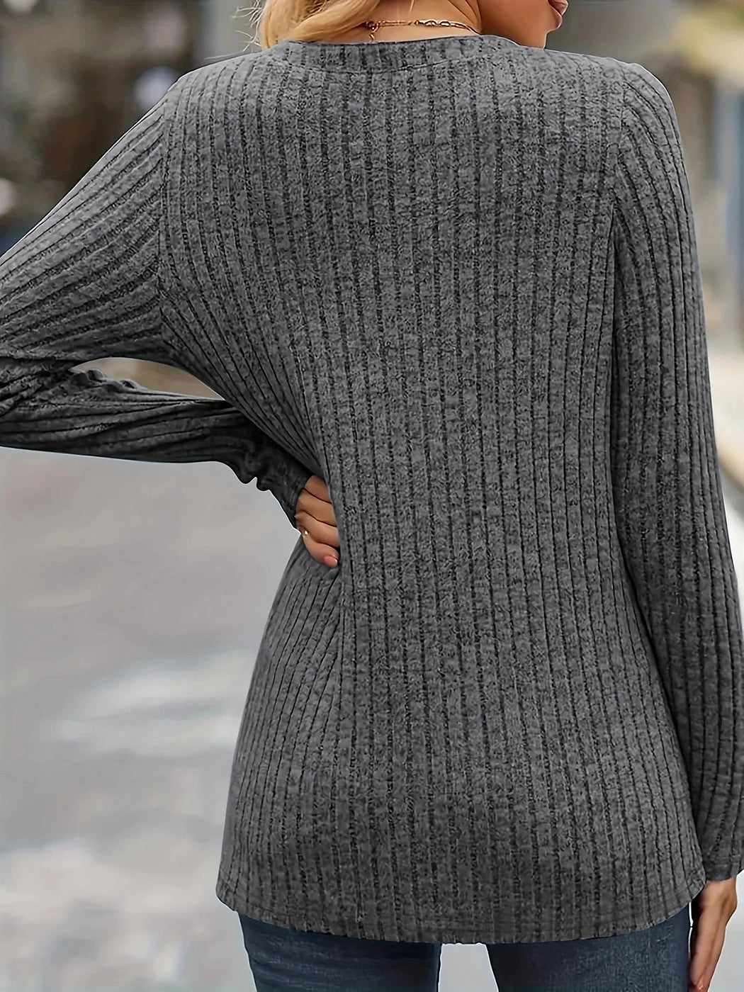 Women's Ribbed Button Placket Top