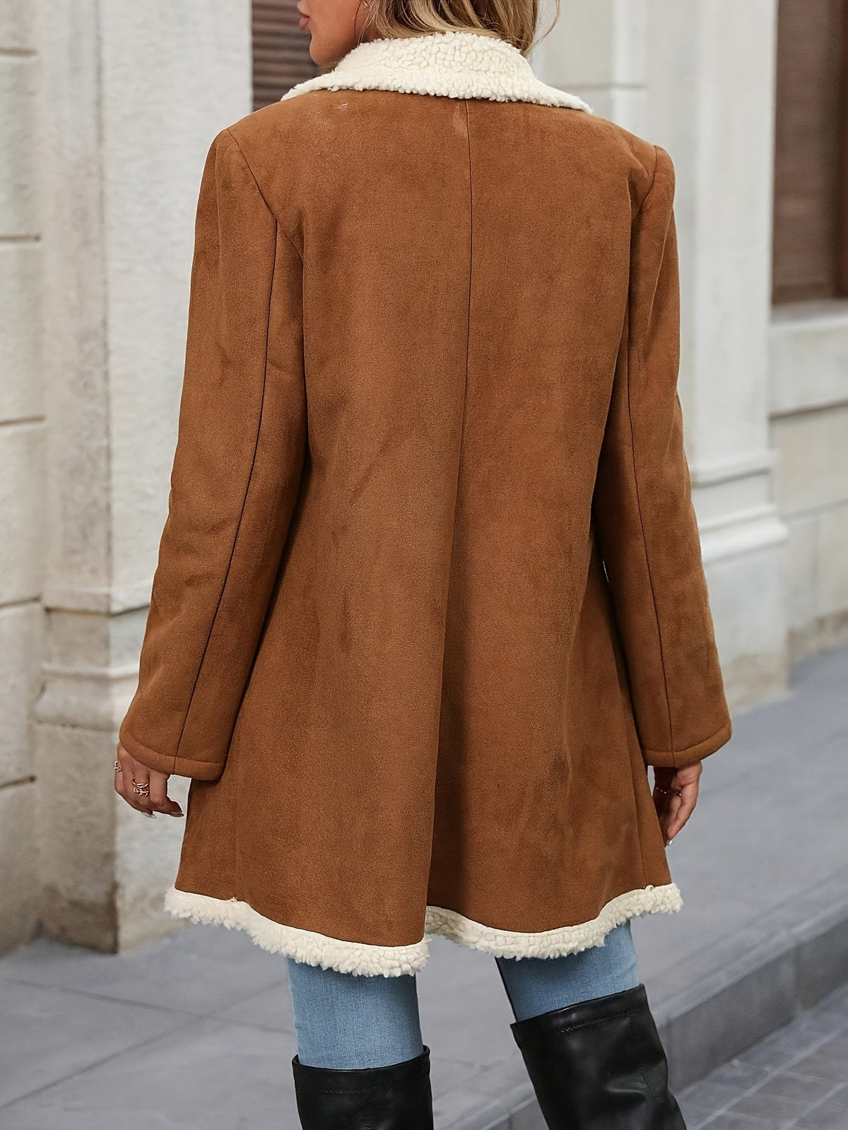 Ladies Suedette Borg Lined Longline Coat