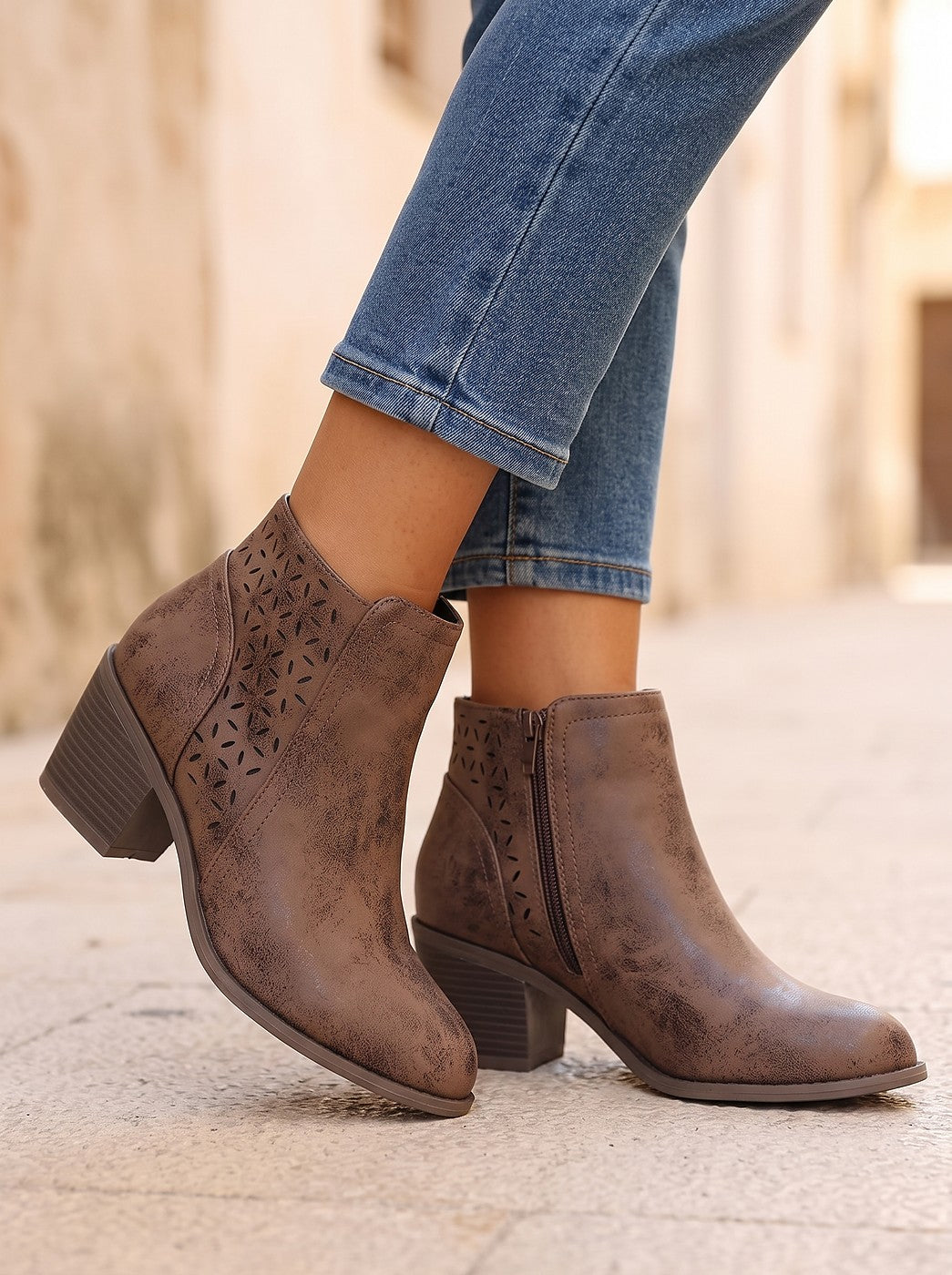 Women's Cut Out Heeled Ankle Boots