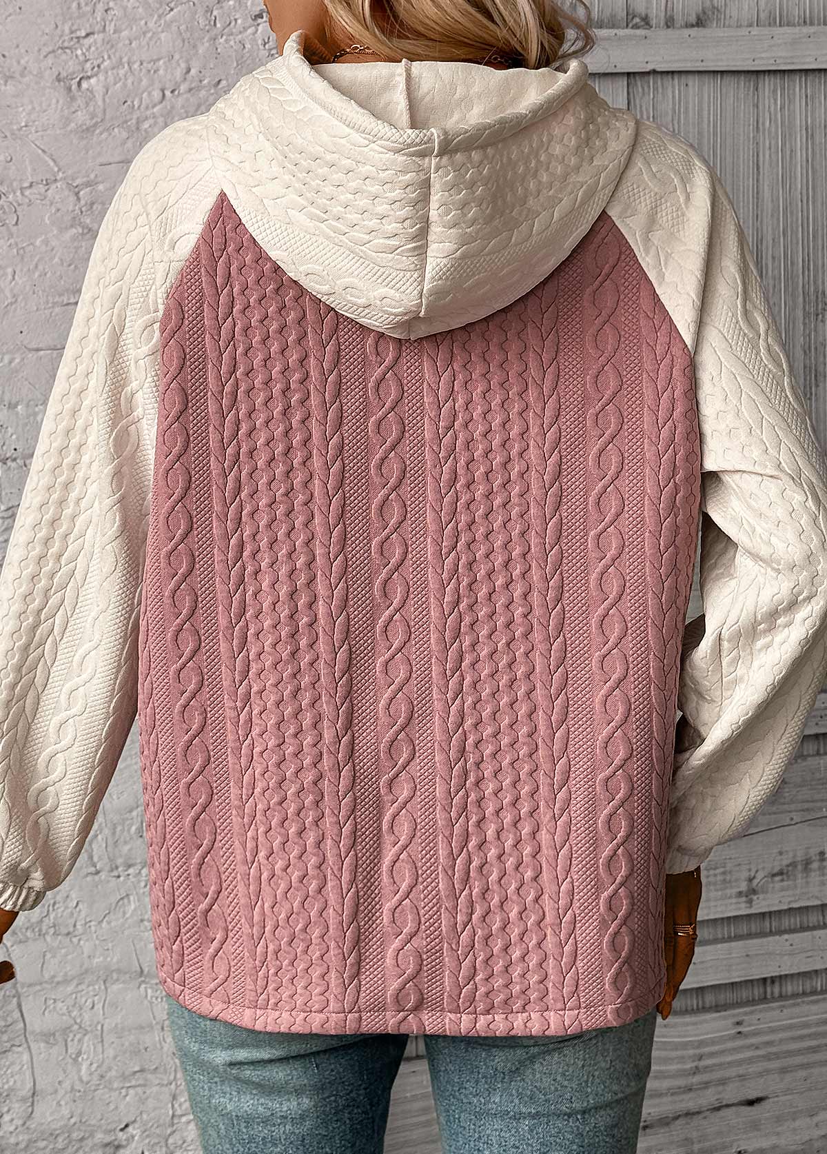 Ladies Jacquard Texture Hooded Sweatshirt