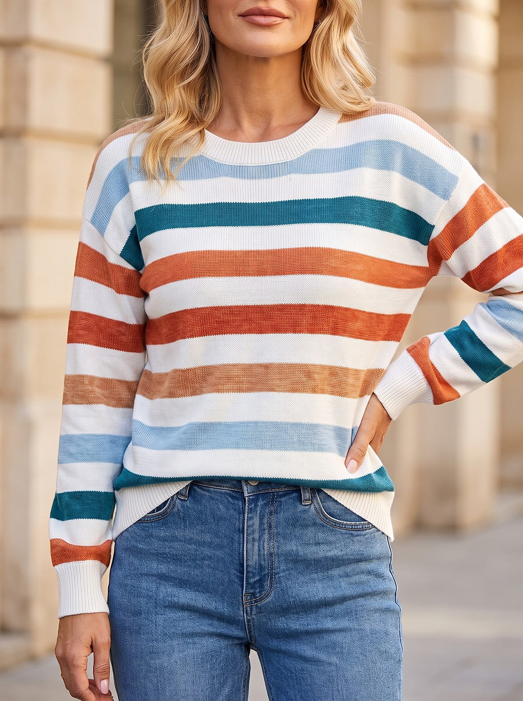 Women's Autumn Stripe Crew Neck Jumper