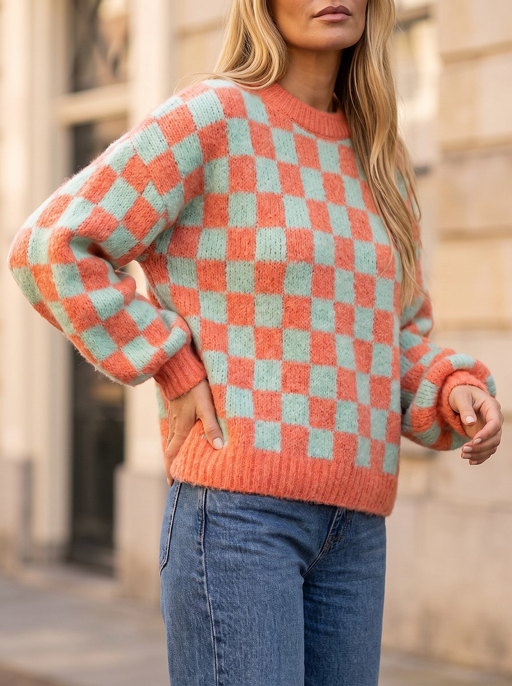 Women's Brushed Two Tone Check Jumper