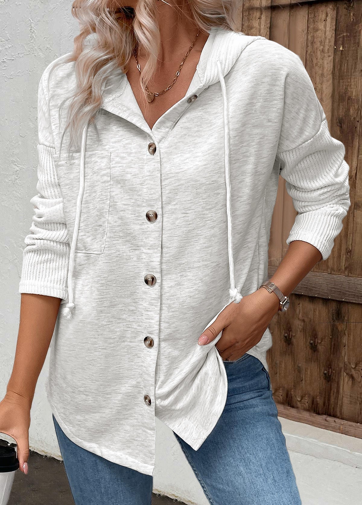 Ladies Winter Textured Patchwork Hoodie