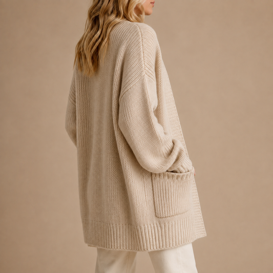 Women's Longline Oversized Knit Cardigan with Pockets Marie