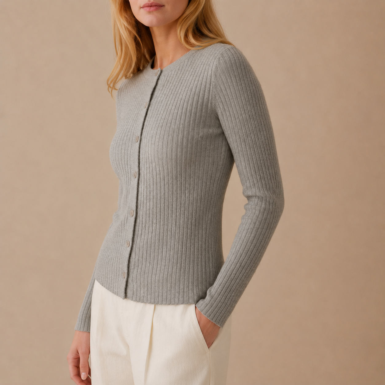 Women's Fitted Ribbed Knit Cardigan with Button Front Marie