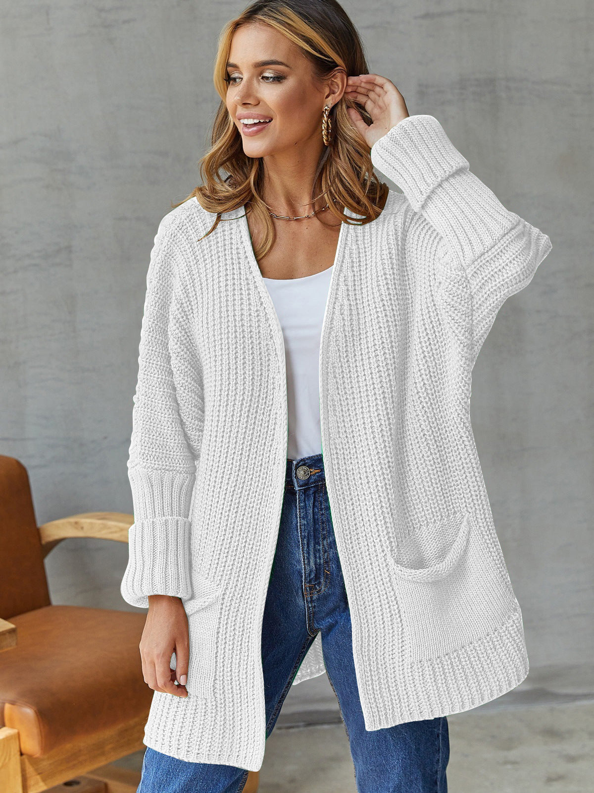 Women's Longline Cardigan with Hood and Deep Pockets