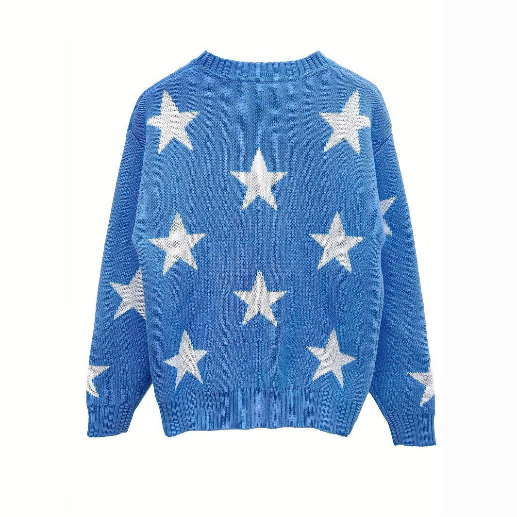 Women's Star Pattern Jumper with Relaxed Fit and Soft Touch