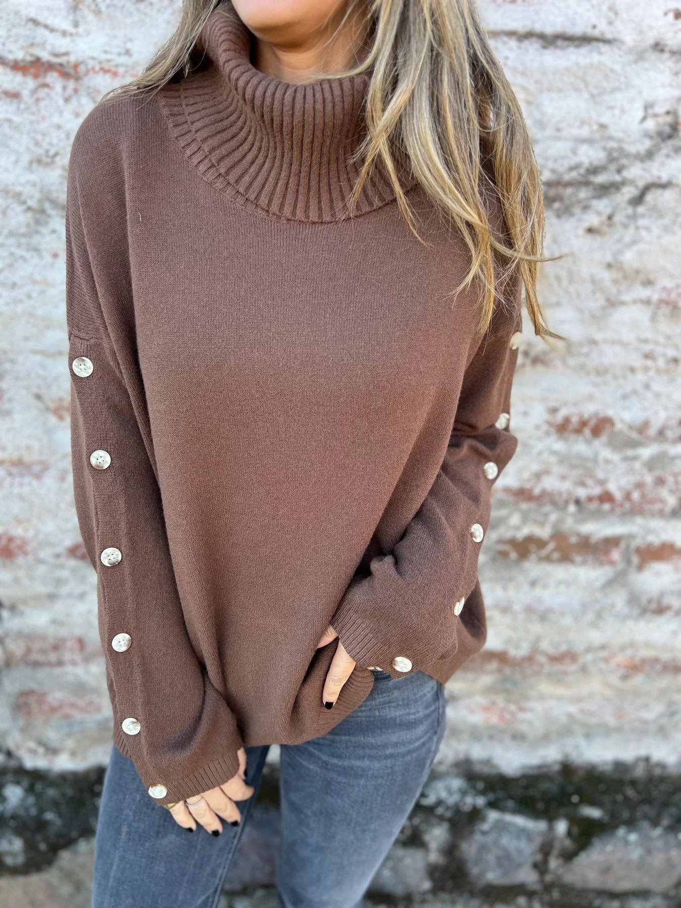 Women's Turtleneck Jumper with Button Details