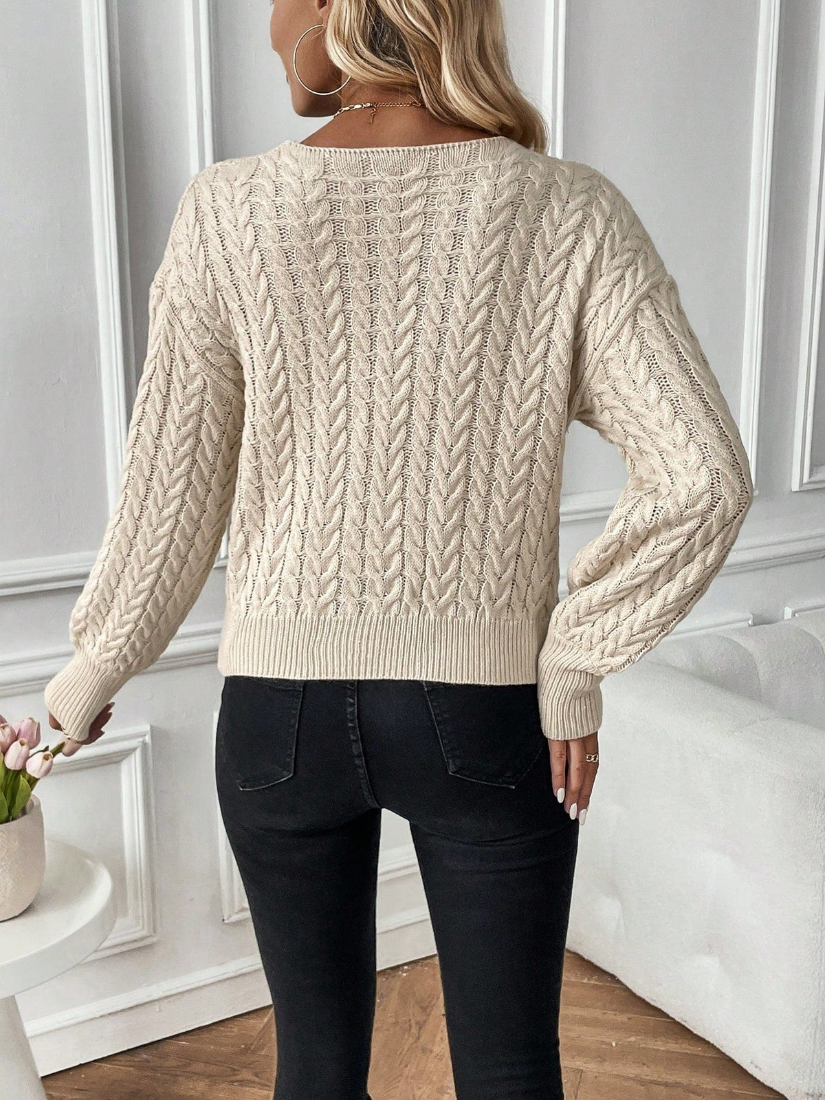Women's V-Neck Jumper with Criss-Cross Design