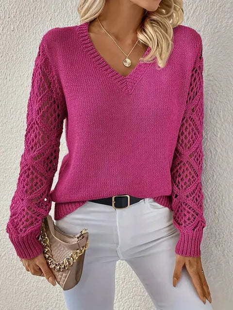 Women's V-Neck Knitted Jumper in Soft Breathable Knit