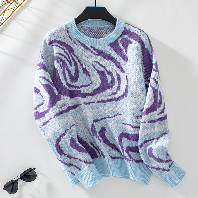 Women's Wave Pattern Jumper with Round Neck