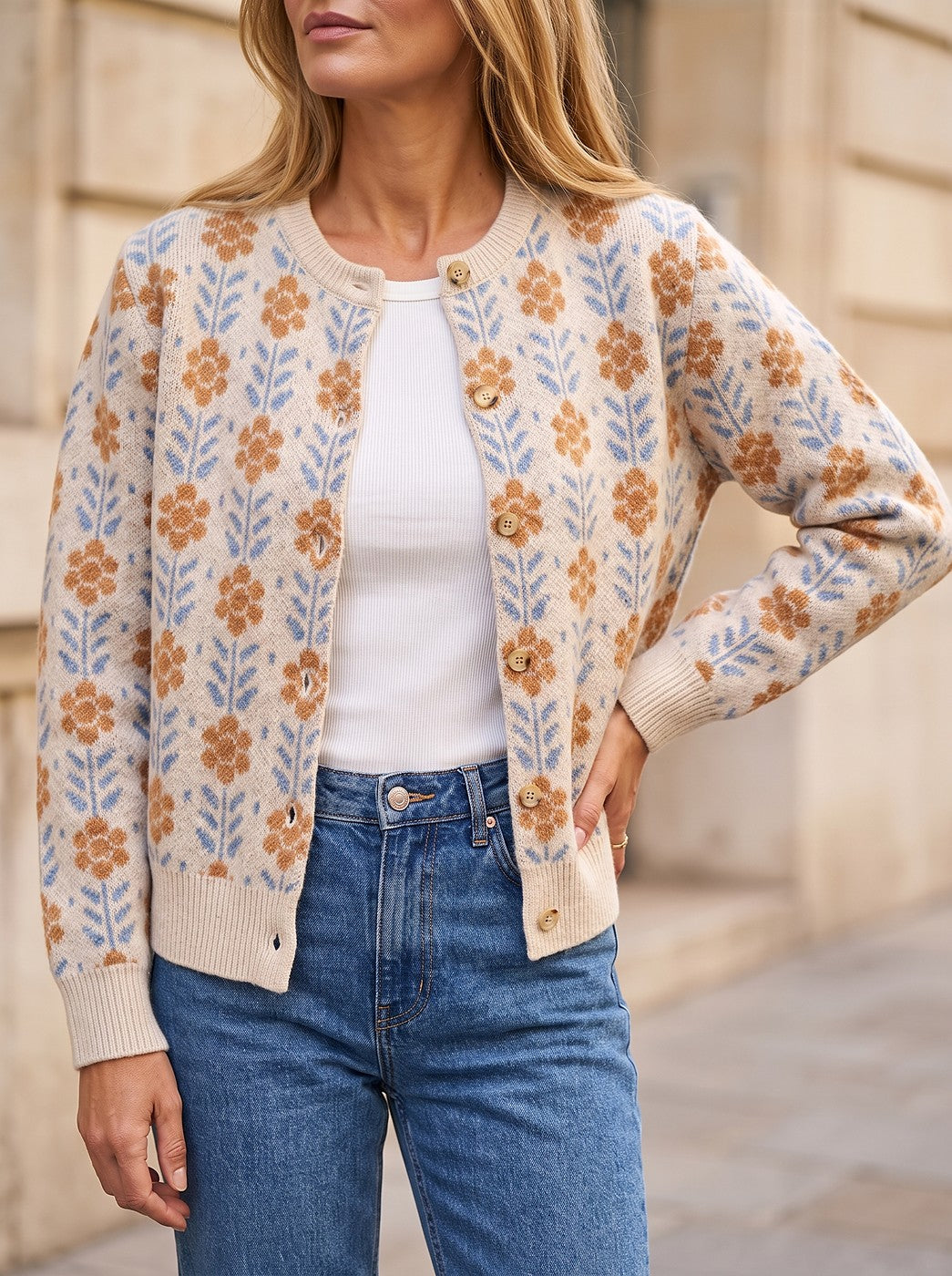 Women's Winter Fluffy Floral Knit Cardigan