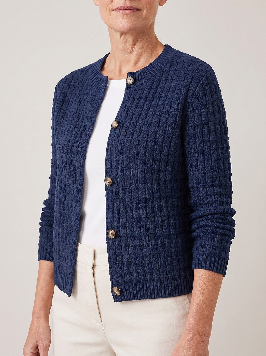 Women's Waffle Knit Button Through Cardigan