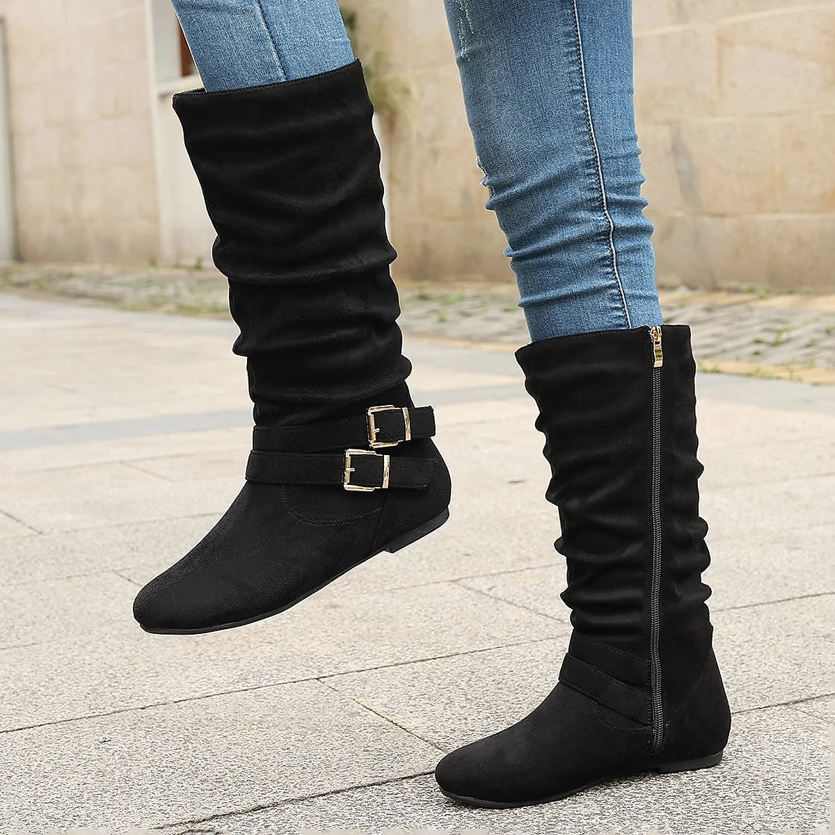 Women's Ruched Flat High Leg Boots