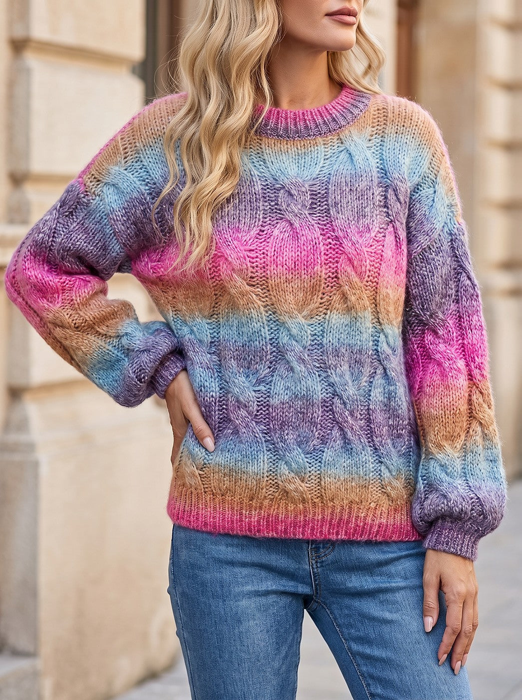 Women's Chunky Cable Bell Sleeve Jumper