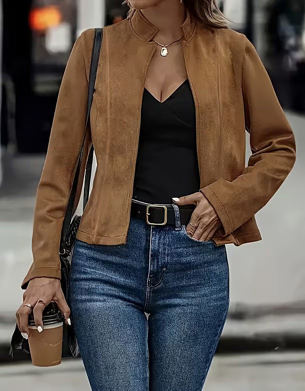 Women's Autumn Cropped Faux Suede Jacket