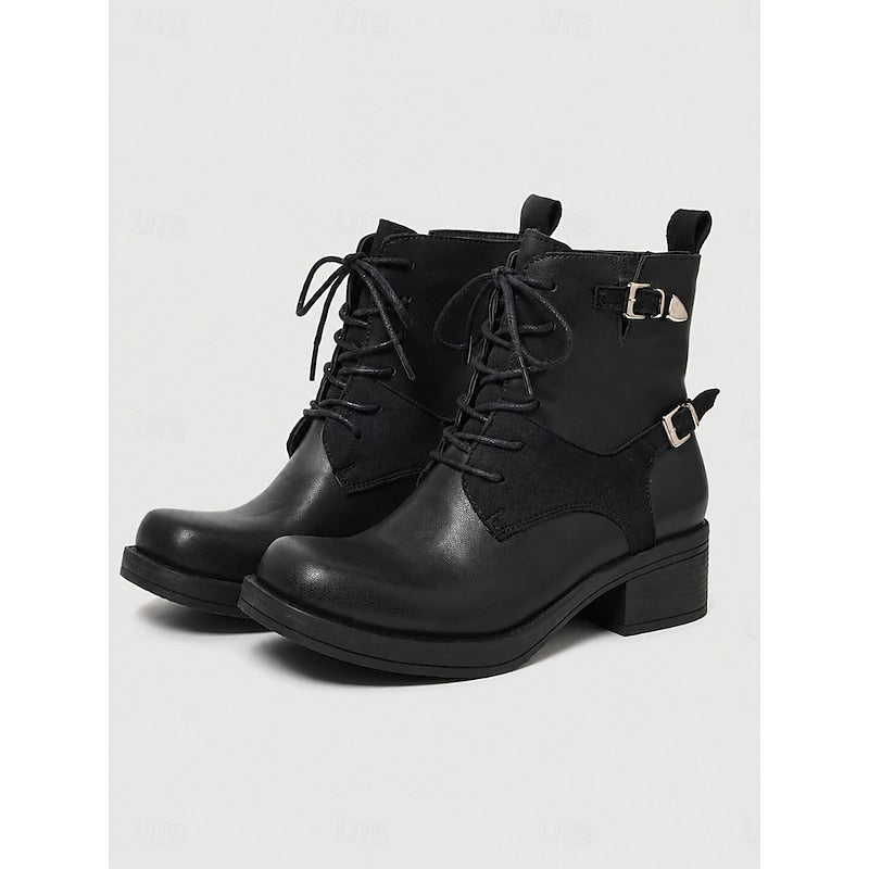 Women's Black Leather Combat Boots