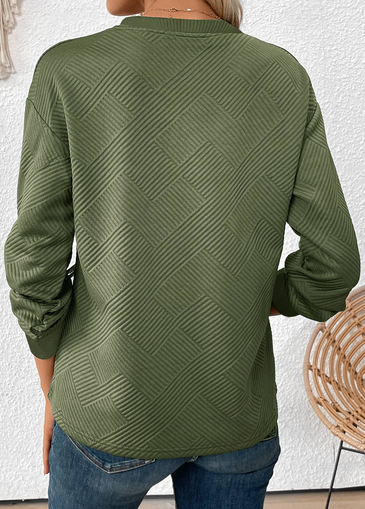 Women's Autumn Jacquard Crew Neck Sweatshirt