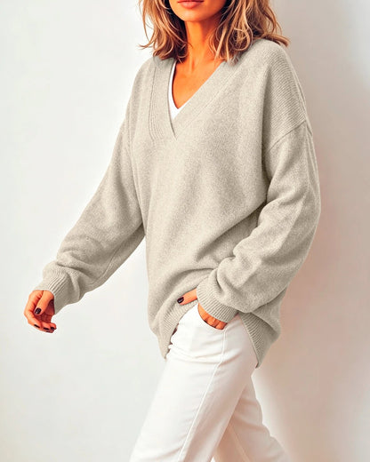 Women's Soft Oversized V Neck Knit Jumper
