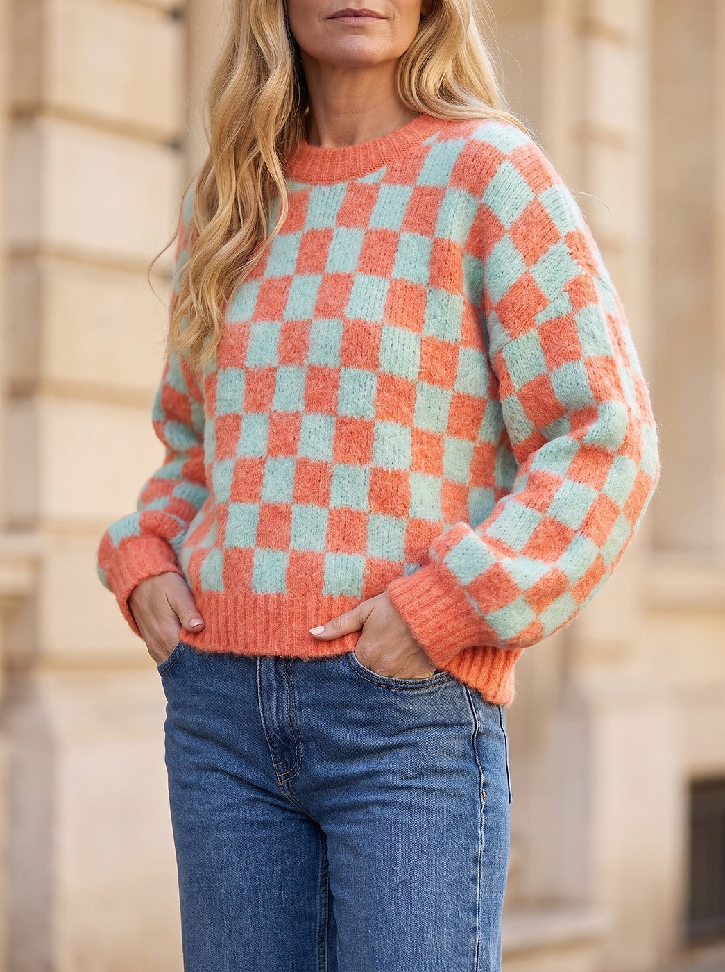 Women's Brushed Two Tone Check Jumper