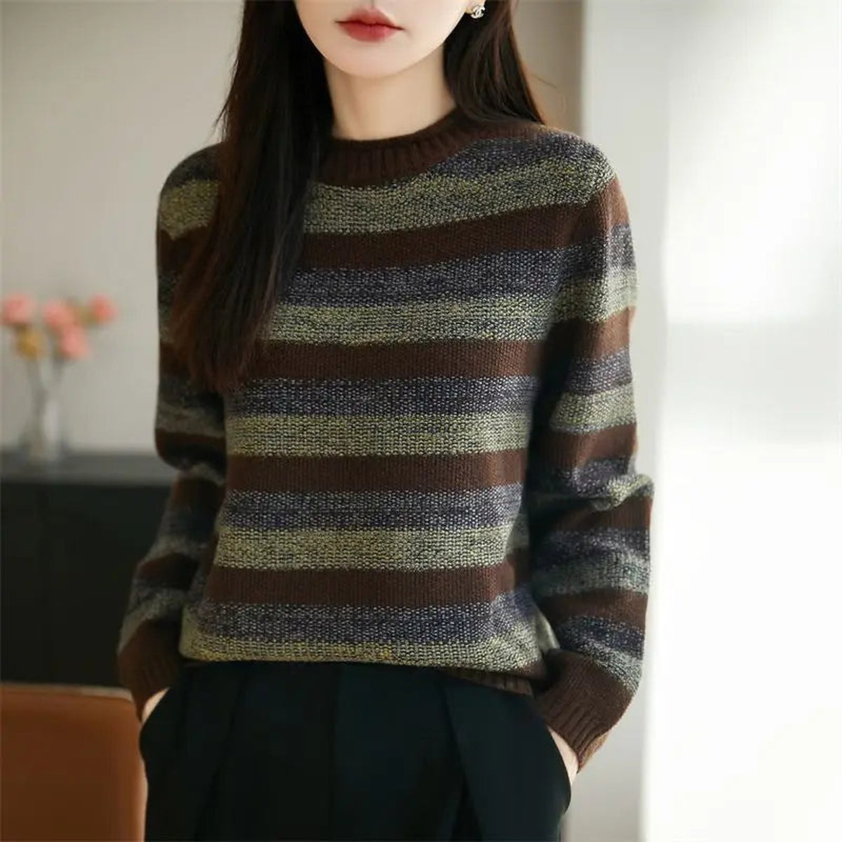 Women's Loose Fit Stripe Knit Jumper