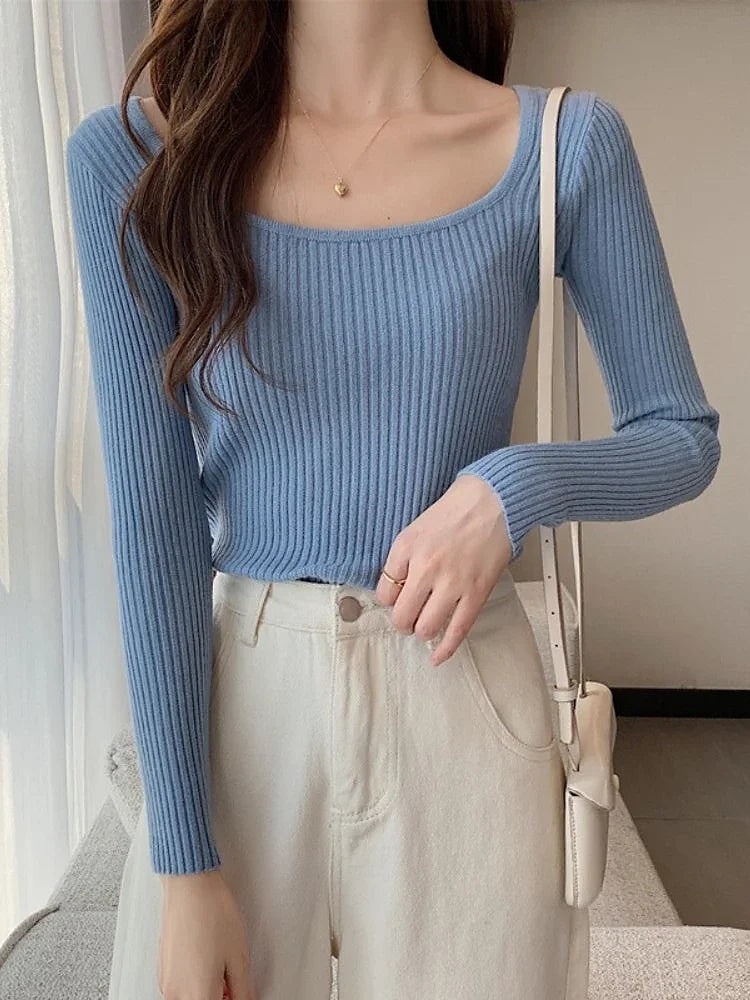 Women's Easy Wear Square Neck Ribbed Top