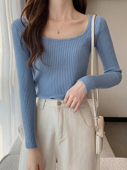 Women's Easy Wear Square Neck Ribbed Top