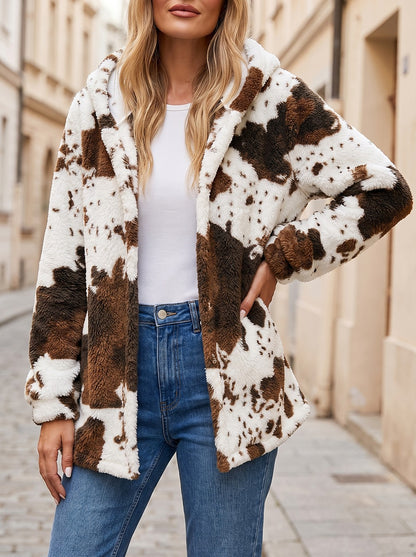 Women's Animal Print Fleece Hooded Coat