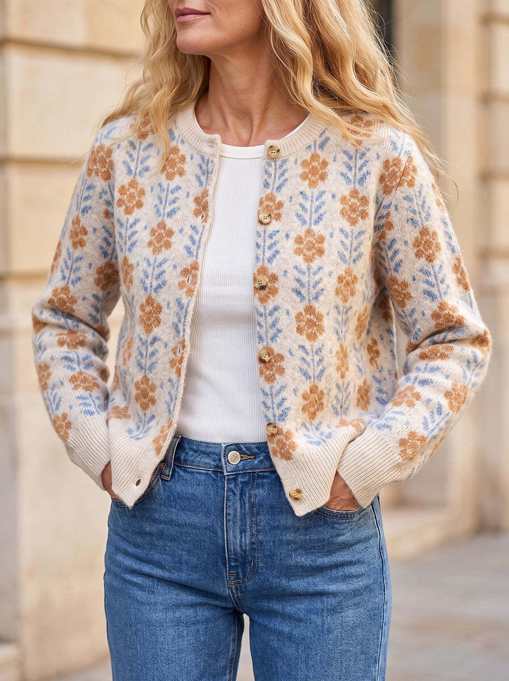 Women's Winter Fluffy Floral Knit Cardigan