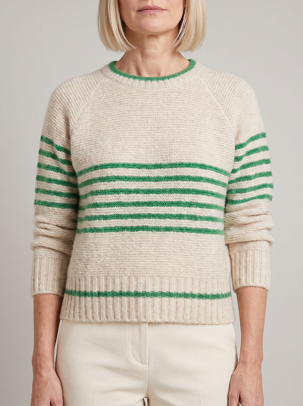 Women's Winter Fluffy Knit Contrast Stripe Jumper