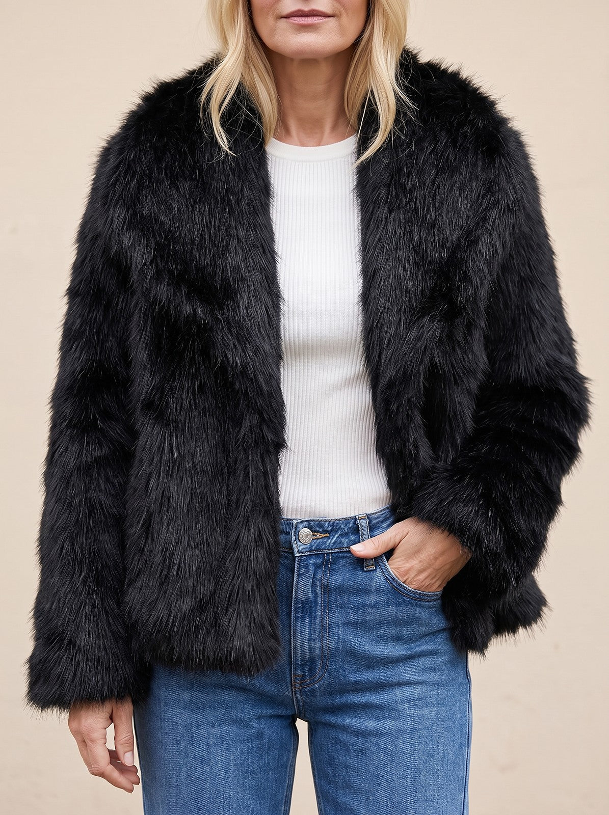 Women's Short Fluffy Faux Fur Jacket