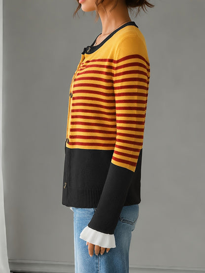 Women's Frill Cuff Stripe Knit Cardigan