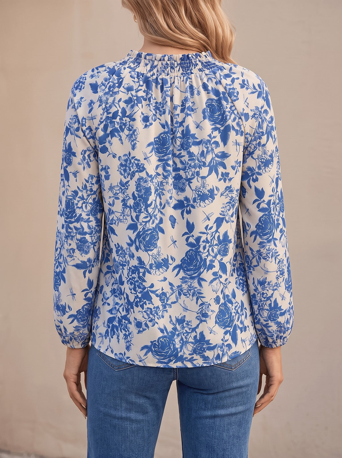Women's Lightweight Botanical Print Puff Blouse