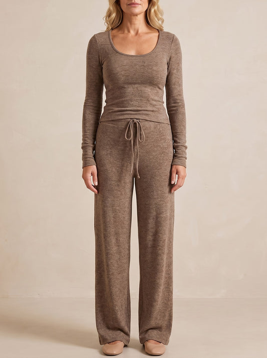 Women's Knitted Lounge Set Wide Leg Trousers