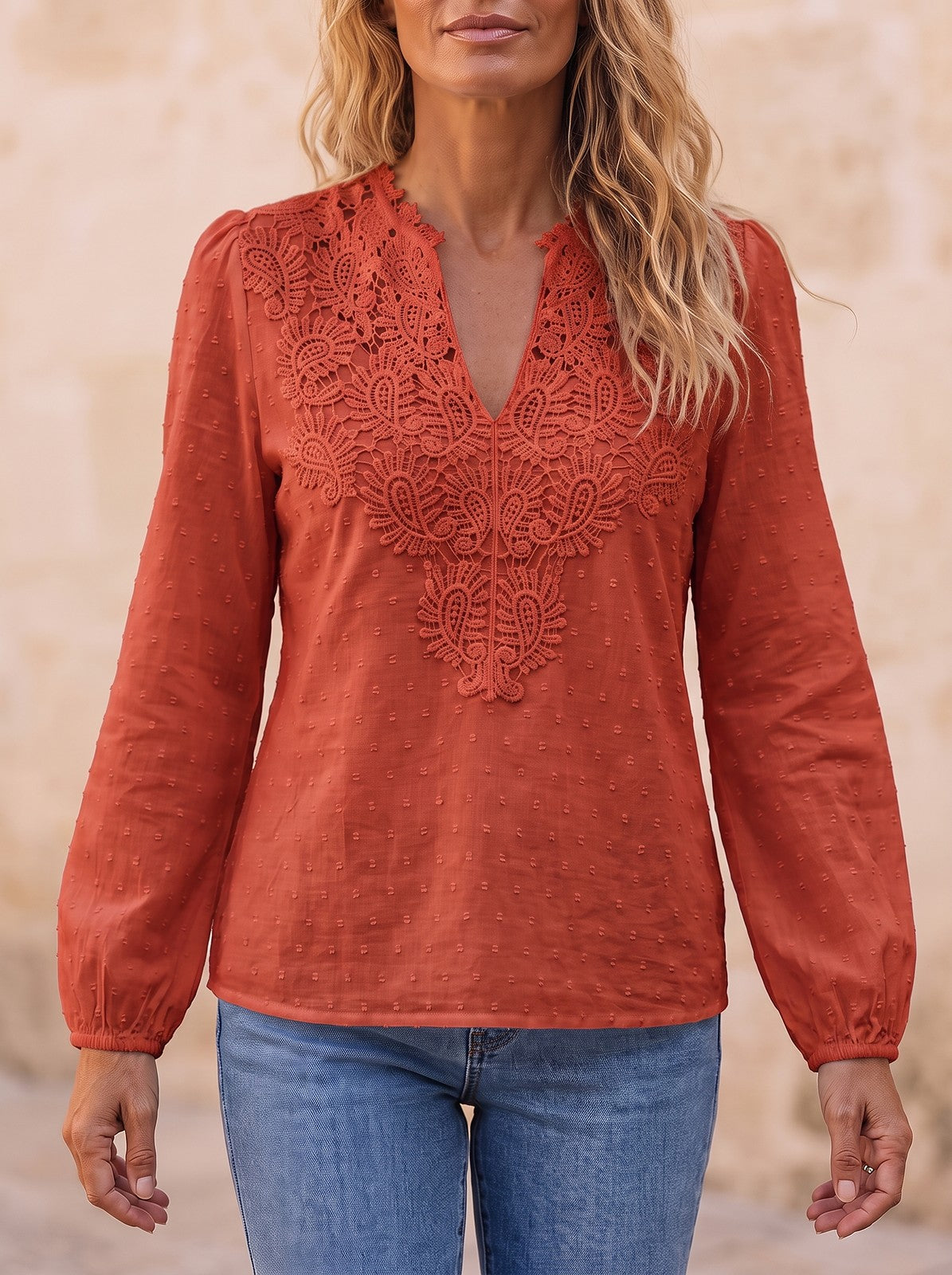 Women's Lace Patchwork Long Sleeve Shirt