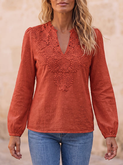 Women's Lace Patchwork Long Sleeve Shirt