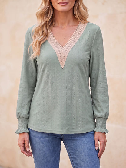 Women's Eyelet Ruffle Long Sleeve Blouse