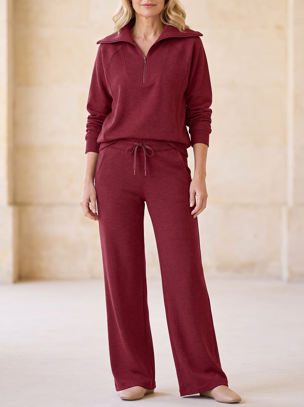 Women's Knitted Half Zip Lounge Set