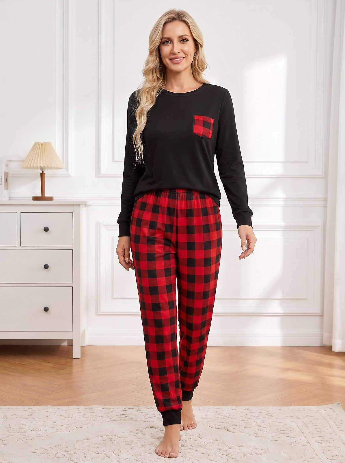 Women's Check Jogger Pyjama Set Long Sleeve