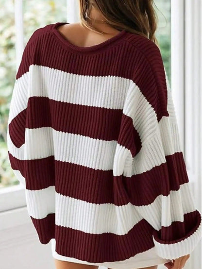 Women's Winter Chunky Knit Wide Stripe Jumper