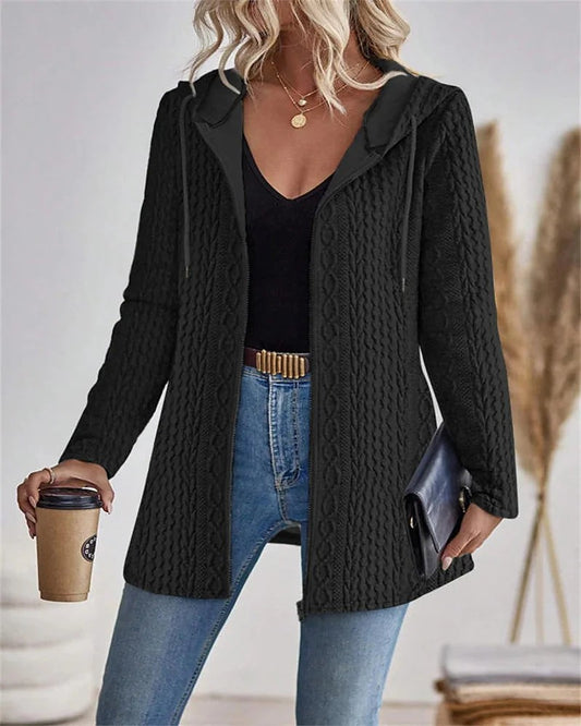 Women's Hooded Cable Knit Cardigan