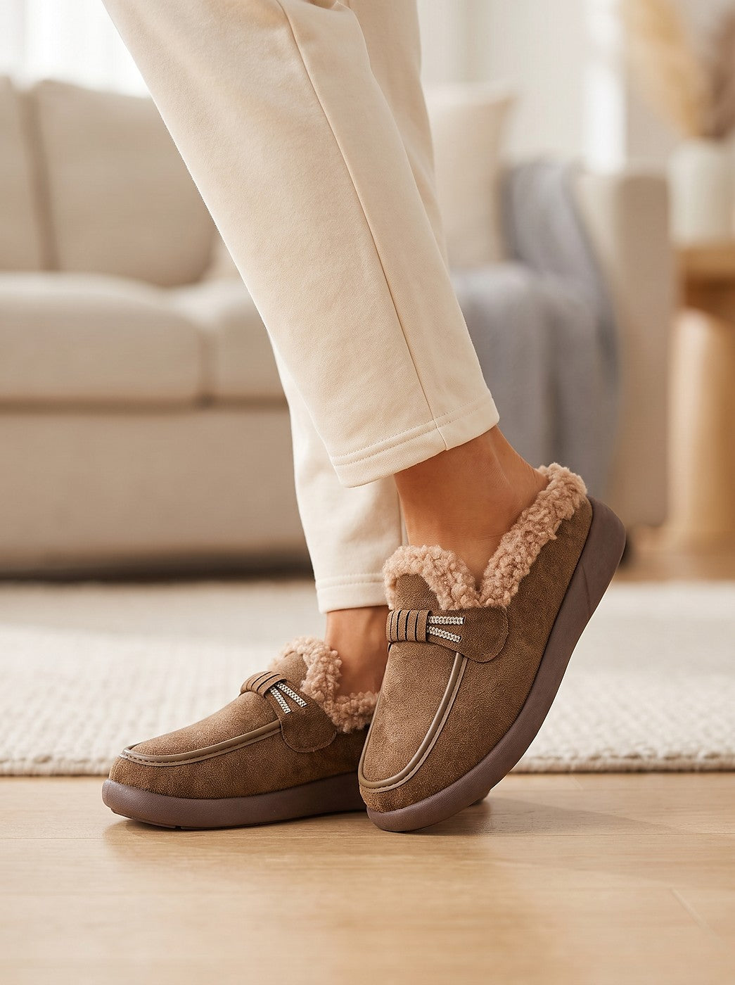 Women's Cosy Moccasin Slippers Rubber Sole