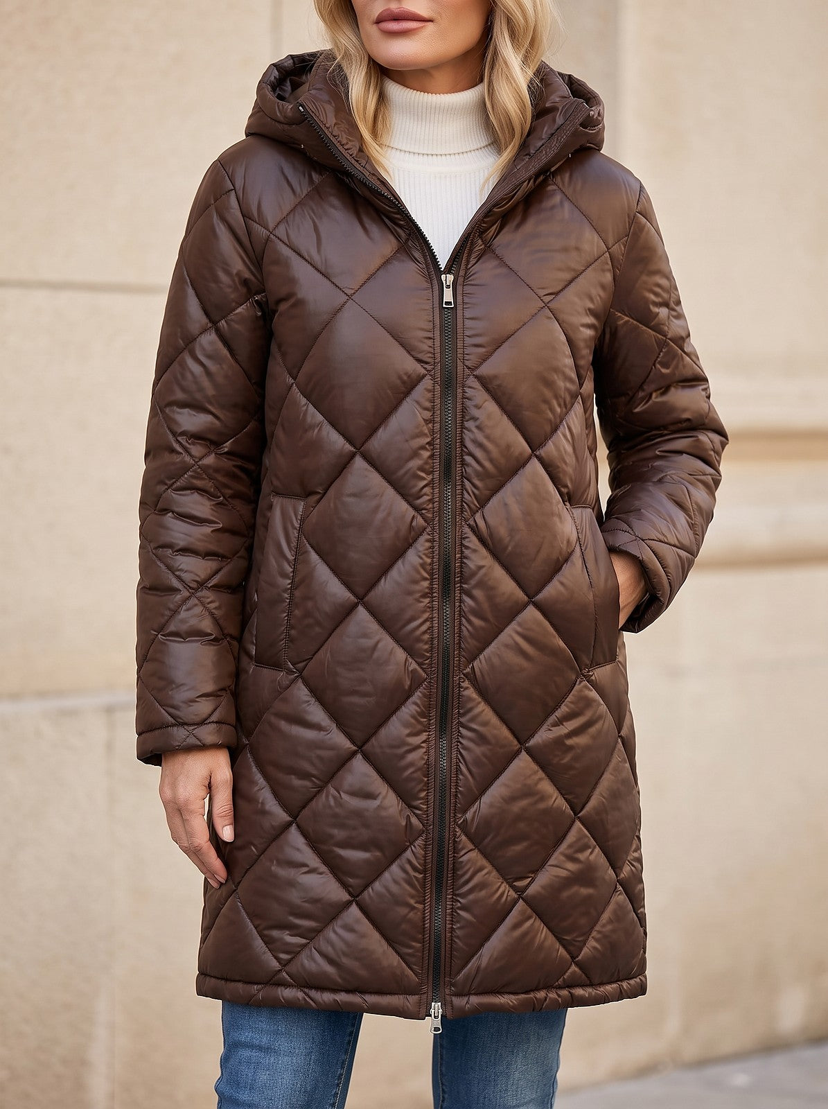 Women's Diamond Quilted Longline Puffer Coat