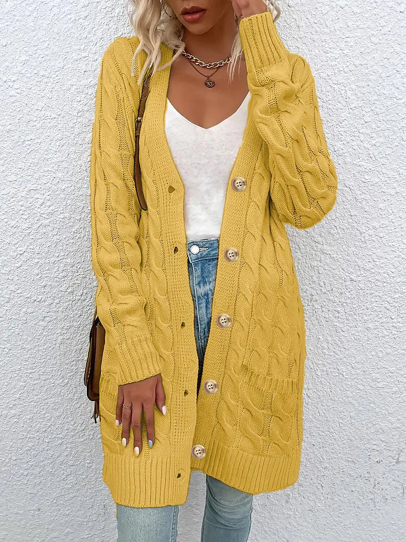 Women's Relaxed Fit Longline Cable Knit Cardigan