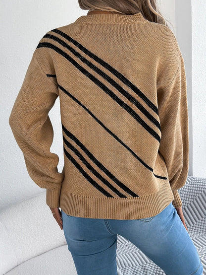 Women's Diagonal Stripe Puff Sleeve Jumper
