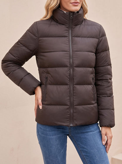 Women's Stand Collar Zip Up Puffer Jacket