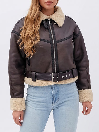 Ladies Faux Fur Collar Aviator Jacket